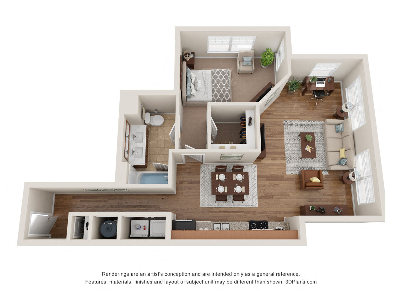 Floor plan for 1 bed, 1 bath, 815 sqft